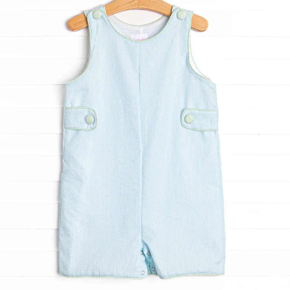 Light Blue Seersucker Sleeveless Baby Jon Jon